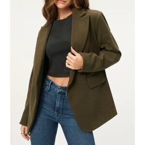 New Good American Oversized Flannel Twill Boxy Blazer Jacket Green Dark Academia